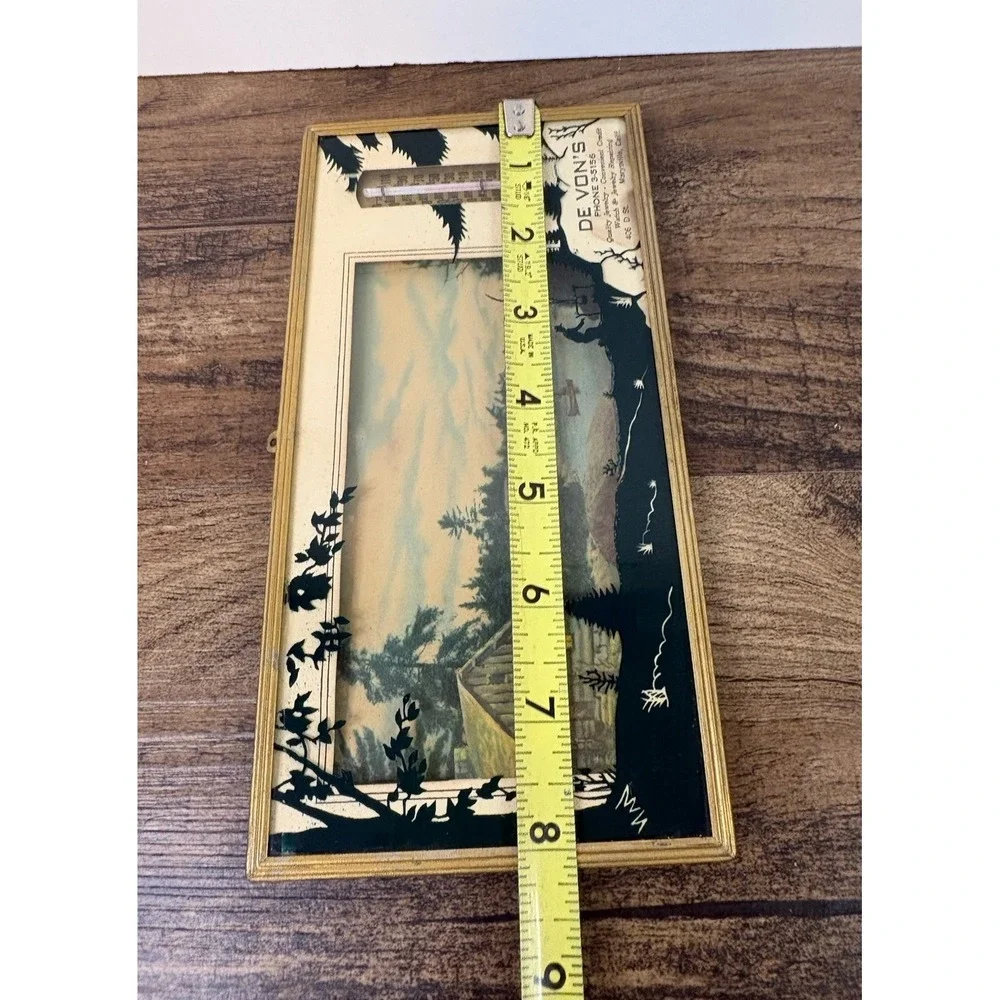 Vtg Advertising Thermometer Reverse Painted Scene De Von's Jewelry California